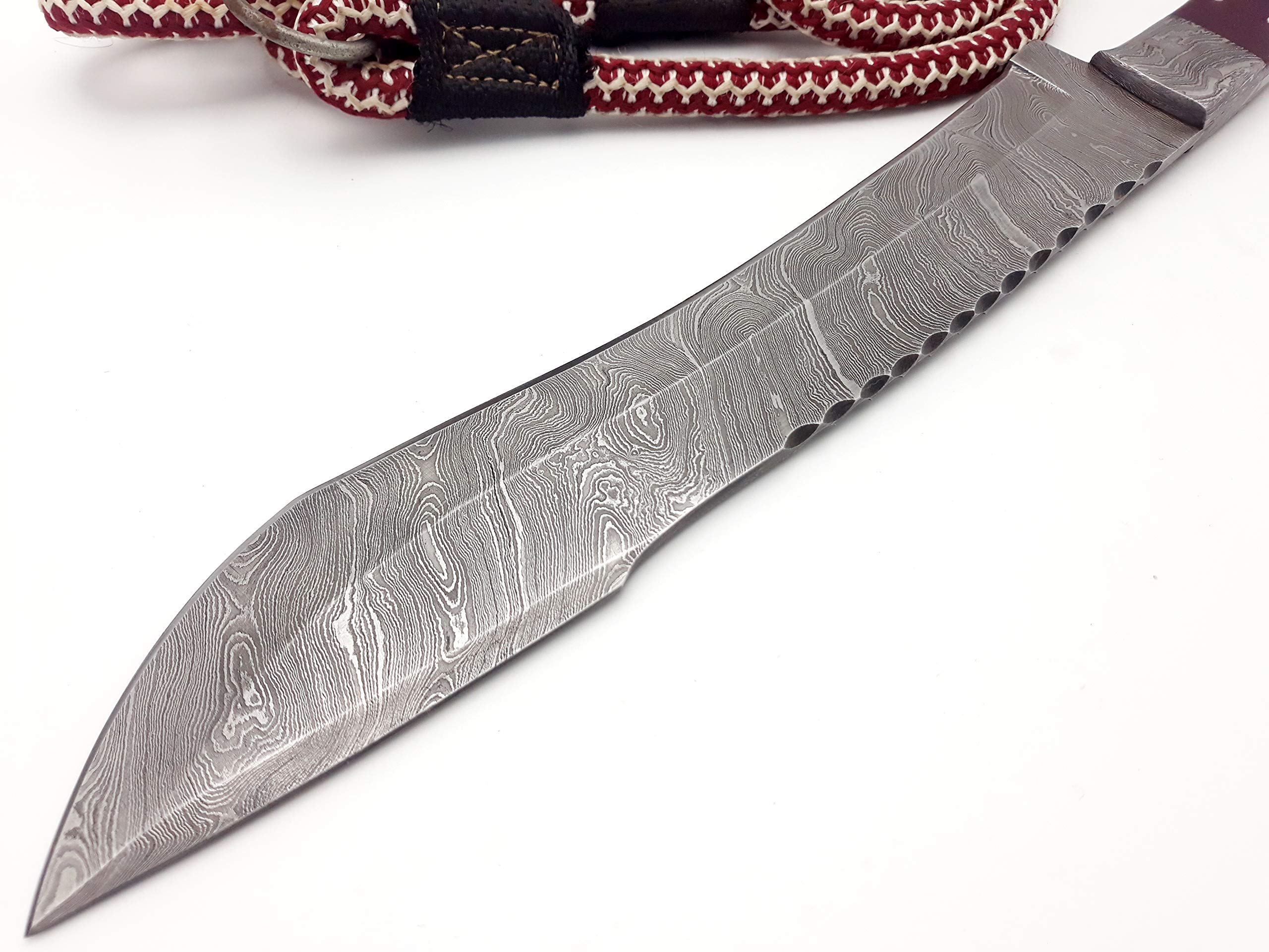 Nooraki-57 Premium Quality Outdoor/Survival/Hunting Knife - Damascus Steel 256 Layers with Genuine Leather Sheath 15 inch Full Tang