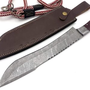 Nooraki-57 Premium Quality Outdoor/Survival/Hunting Knife - Damascus Steel 256 Layers with Genuine Leather Sheath 15 inch Full Tang