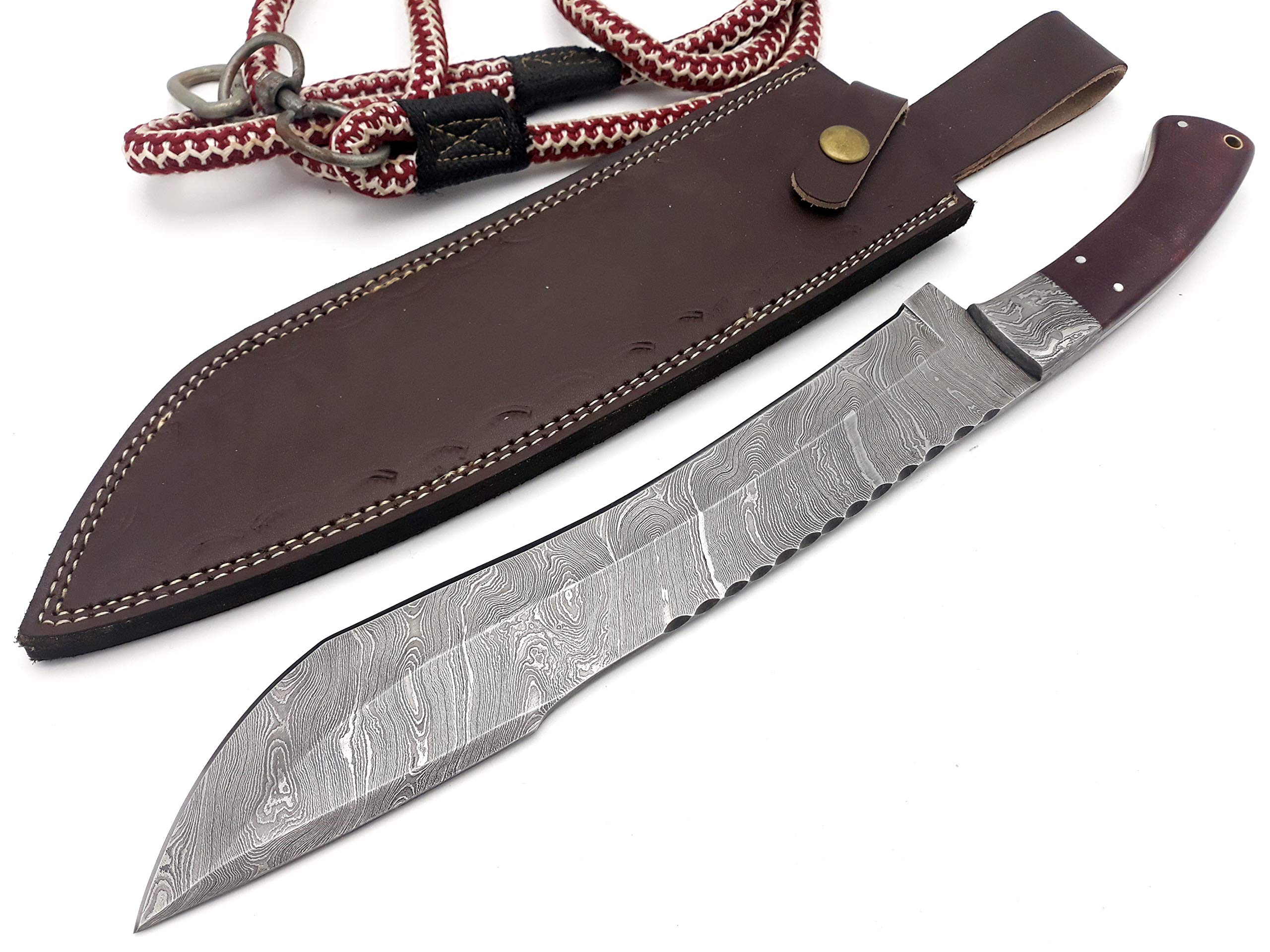 Nooraki-57 Premium Quality Outdoor/Survival/Hunting Knife - Damascus Steel 256 Layers with Genuine Leather Sheath 15 inch Full Tang