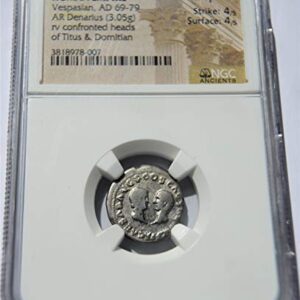 IT 69-79 AD Ancient Rome Empire, Vespasian Antique Roman Silver Coin AR Denarius Fine NGC