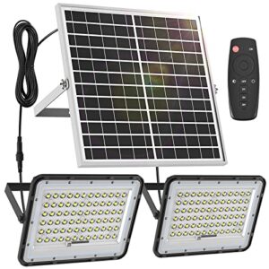 engrepo 200 watts solar flood light outdoor 1500lm dual white floodlights auto on/off dusk to dawn with remote control for yard, garden, shed, barn.