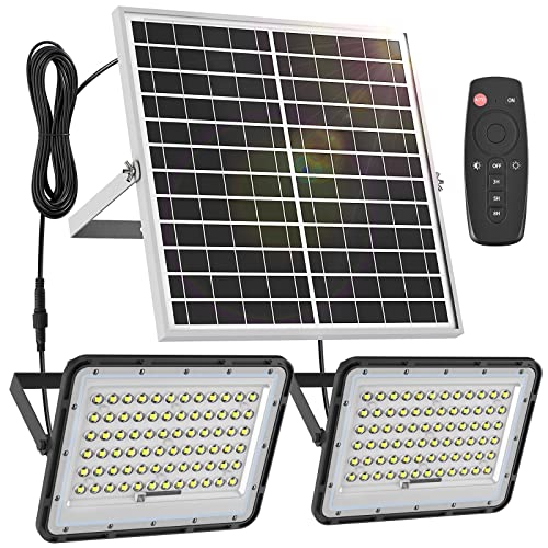 Engrepo 200 Watts Solar Flood Light Outdoor 1500LM Dual White Floodlights Auto On/Off Dusk to Dawn with Remote Control for Yard, Garden, Shed, Barn.