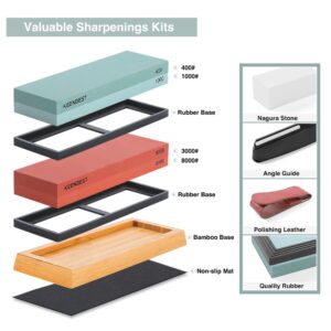 KEENBEST Actual Grit Premium Material Whetstone Set 2 Side Grit 400 1000 3000 8000 Sharpening Stone Professional Kitchen Knife Sharpener Stone Kit Wet Stones Bamboo Base Angle Guide Red