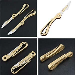 SZHOWORLD Mini Brass Pocket Knife EDC Utility Knife with 10 Extra Replaceable Blades, Portable Sharp Folding Knife with Back Clip