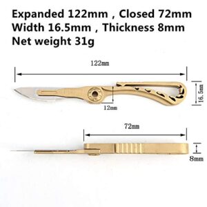 SZHOWORLD Mini Brass Pocket Knife EDC Utility Knife with 10 Extra Replaceable Blades, Portable Sharp Folding Knife with Back Clip
