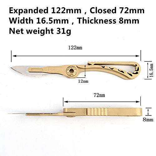 SZHOWORLD Mini Brass Pocket Knife EDC Utility Knife with 10 Extra Replaceable Blades, Portable Sharp Folding Knife with Back Clip