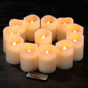 Flameless Candles Battery Operated Candles Set of 12(D:3" X H:4") Pillar Real Wax Led Candles with 10-Key Remote and Cycling 24 Hours Timer