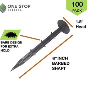 One Stop Outdoor (100-PACK) 6" Heavy Duty Professional Grade Plastic Landscape & Garden Spikes - Multi Use Weed Fabric, Erosion Netting & Tarp Stakes (6" Inch Stake)