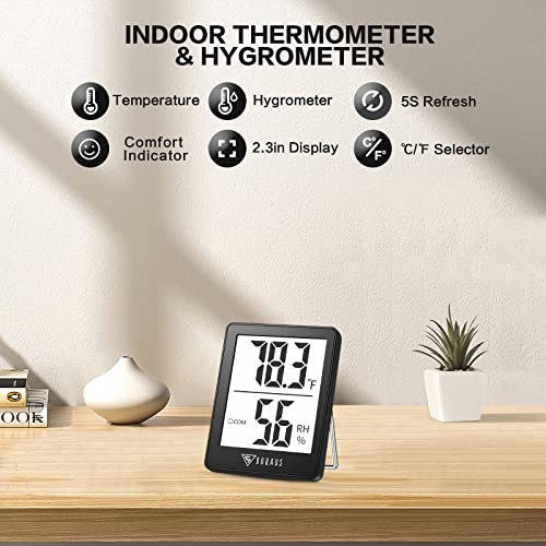 DOQAUS Digital Hygrometer Indoor Thermometer 3 Pack, Room Thermometer with 5s Fast Refresh, Accurate Humidity Meter Temperature Sensor for Home, Bedroom, Baby Room, Office, Greenhouse, Cellar (Black)