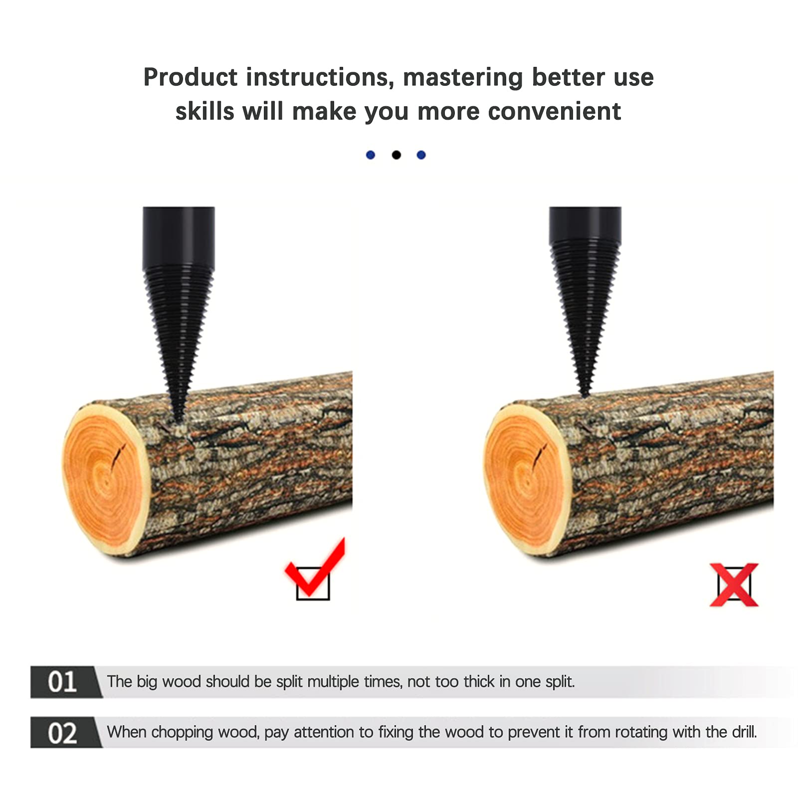 Firlar Wood Splitter Drill Bit, 6 Pcs Firewood Log Splitter Splitting Drill Bit Wood Cone Driver Log Splitter High Speed Breaker Tool for Household Use for Electric Hammer Drill Bit