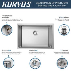 KORVOS Workstation Undermount 16 Gauge Single Bowl Bar Kitchen Sink with Bamboo Cutting Board and Accessories, 24 Inch, Stainless Steel