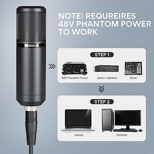 MAONO XLR Condenser Microphone, Professional Cardioid Studio Recording Mic for Streaming, Podcasting, Singing, Voice-Over, Vocal, Home-Studio, YouTube, Skype, Twitch (PM320S)