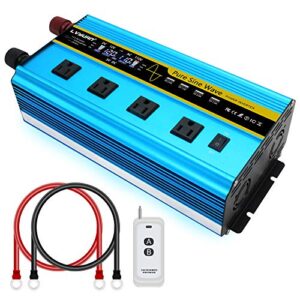 lvyuan pure sine wave inverter 2500 watt inverter 12v to 110v dc to ac with remote controller, lcd display 4 ac sockets and 4 usb charge ports for car truck solar system (2500w with remote controller)