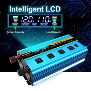 LVYUAN Pure Sine Wave Inverter 2500 Watt Inverter 12V to 110V DC to AC with Remote Controller, LCD Display 4 AC Sockets and 4 USB Charge Ports for Car Truck Solar System (2500W with Remote Controller)