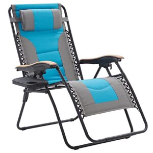 vicllax oversized padded zero gravity chair xxl folding patio lounge recliner with cup holder for outdoor indoor, 350lbs weight capacity, grey/navy