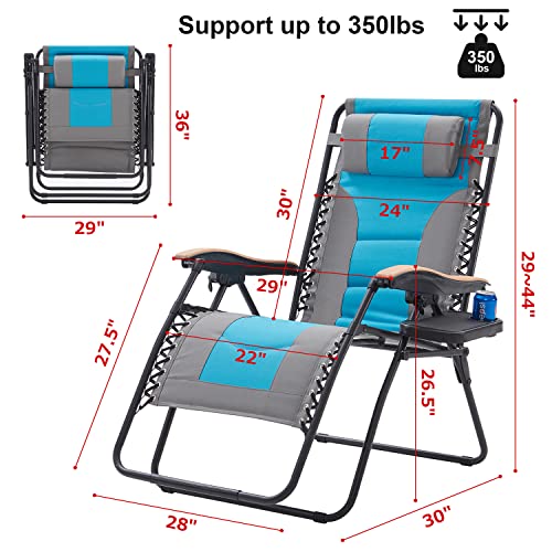 VICLLAX Oversized Padded Zero Gravity Chair XXL Folding Patio Lounge Recliner with Cup Holder for Outdoor Indoor, 350lbs Weight Capacity, Grey/Navy