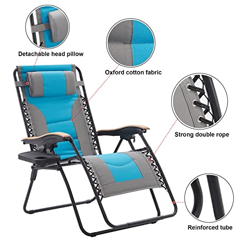 VICLLAX Oversized Padded Zero Gravity Chair XXL Folding Patio Lounge Recliner with Cup Holder for Outdoor Indoor, 350lbs Weight Capacity, Grey/Navy