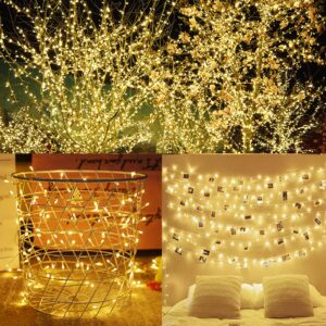 LJLNION 300 LED String Lights Outdoor Indoor, Extra Long 98.5FT Christmas Lights, 8 Lighting Modes, Plug in Waterproof Fairy Lights for Wedding Party Bedroom Decorations (Warm White)