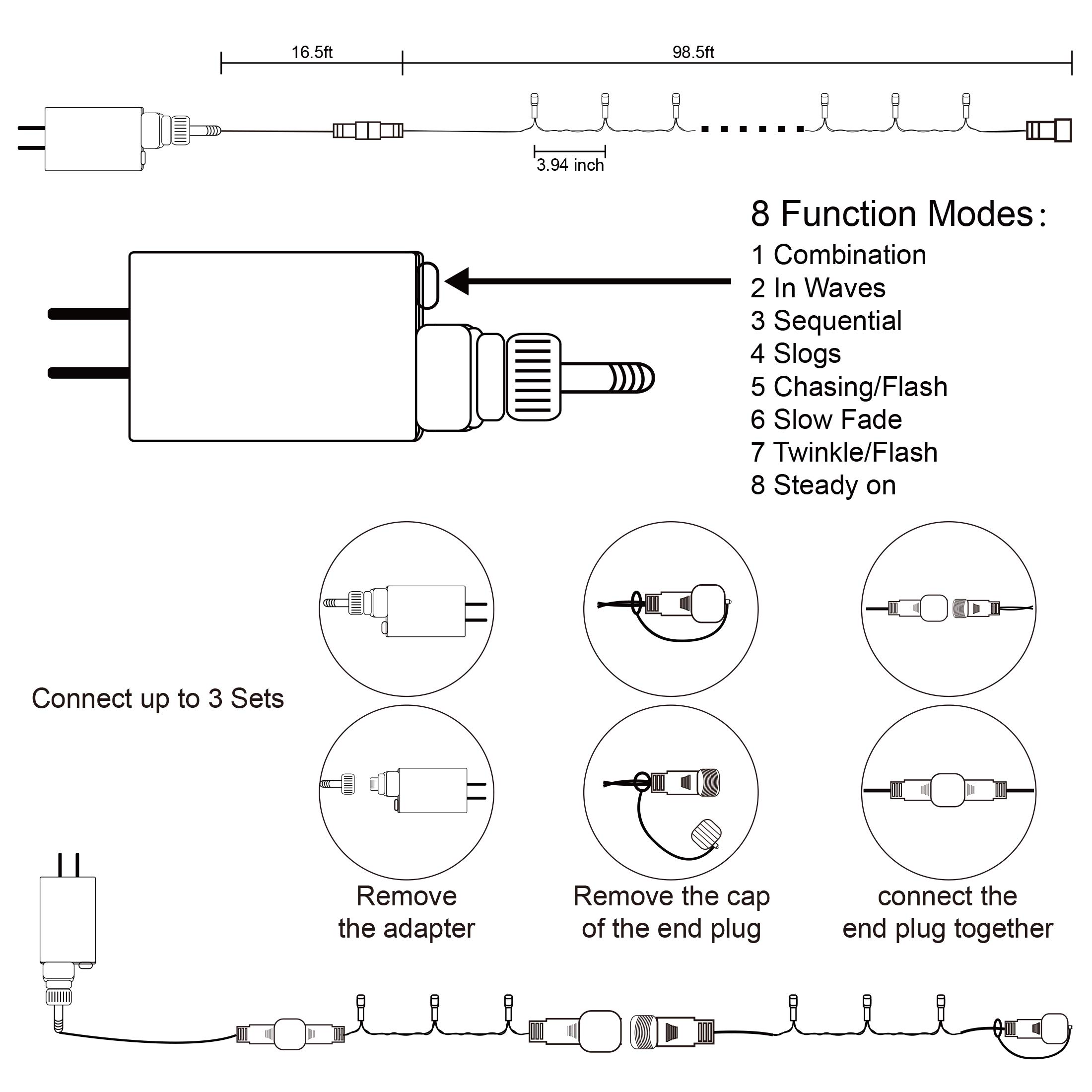 LJLNION 300 LED String Lights Outdoor Indoor, Extra Long 98.5FT Christmas Lights, 8 Lighting Modes, Plug in Waterproof Fairy Lights for Wedding Party Bedroom Decorations (Warm White)