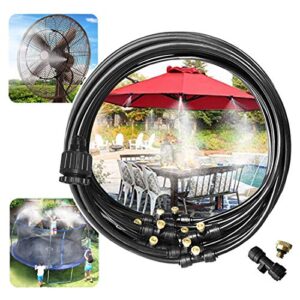 shinea misting cooling system 32.8ft with 12 copper metal mist nozzles and a connector(3/4”) for trampoline patio garden greenhouse waterpark (32.8ft, brass)