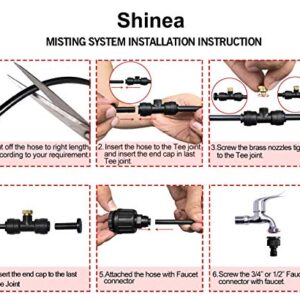 Shinea Misting Cooling System 32.8ft with 12 Copper Metal Mist Nozzles and a Connector(3/4”) for Trampoline Patio Garden Greenhouse waterpark (32.8ft, Brass)