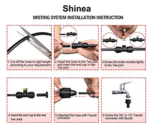 Shinea Misting Cooling System 32.8ft with 12 Copper Metal Mist Nozzles and a Connector(3/4”) for Trampoline Patio Garden Greenhouse waterpark (32.8ft, Brass)