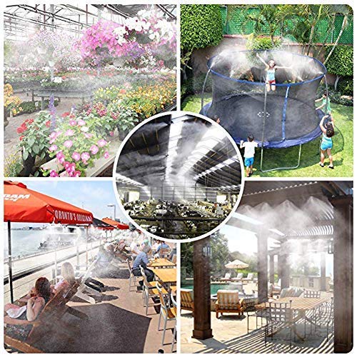 Shinea Misting Cooling System 32.8ft with 12 Copper Metal Mist Nozzles and a Connector(3/4”) for Trampoline Patio Garden Greenhouse waterpark (32.8ft, Brass)