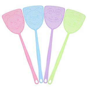fly swatter, 4 pack long plastic fly swat set heavy duty with flexible strong handle assorted colors multi pack fly swatters