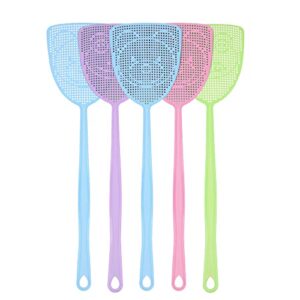 fly swatter 5 pack plastic manual fly swat set heavy duty with long strong handle assorted colors multi pack fly swatters