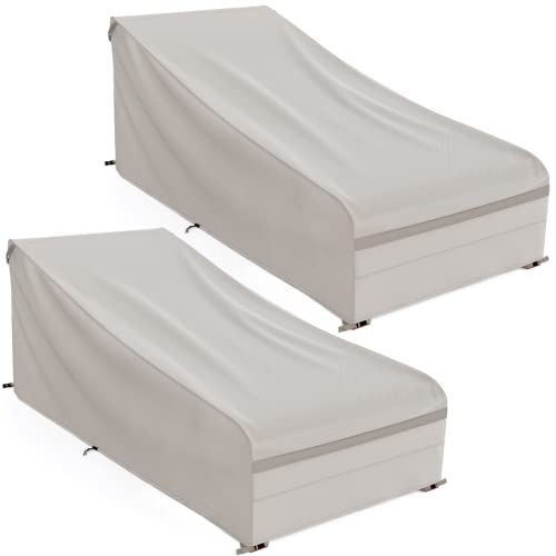 MR. COVER Outdoor Chaise Lounge Covers Waterproof for 77-80 Inch Patio Lounge Chairs, Sturdy 600D Polyester & Double-Stitched Seams, Beige, Set of 2