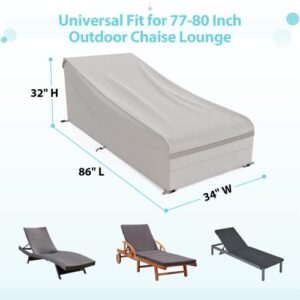 MR. COVER Outdoor Chaise Lounge Covers Waterproof for 77-80 Inch Patio Lounge Chairs, Sturdy 600D Polyester & Double-Stitched Seams, Beige, Set of 2