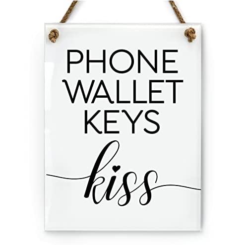 6x8 Inch Phone Wallet Keys Kiss Cute Foyer Sign ~ Ready to Hang ~ Premium Finish, Durable