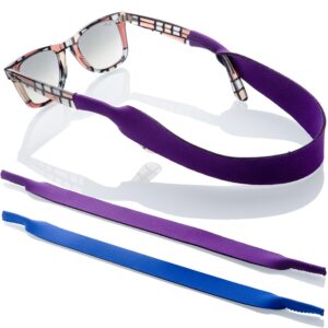 sunglasses glasses strap - 2 pack sport eyewear retainer - anti slip fast drying - fits all (purple + blue)