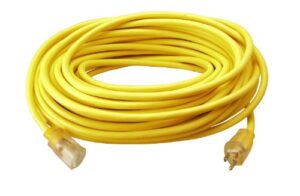 southwire 2589 100-ft 12/3 sjtw outdoor; heavy duty 3 prong power; water resistant vinyl jacket; for commercial use and major appliances extension cord; 100 ft; yellow