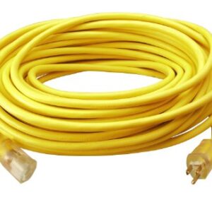 Southwire 2589 100-ft 12/3 SJTW Outdoor; Heavy Duty 3 Prong Power; Water Resistant Vinyl Jacket; for Commercial Use and Major Appliances Extension Cord; 100 ft; Yellow