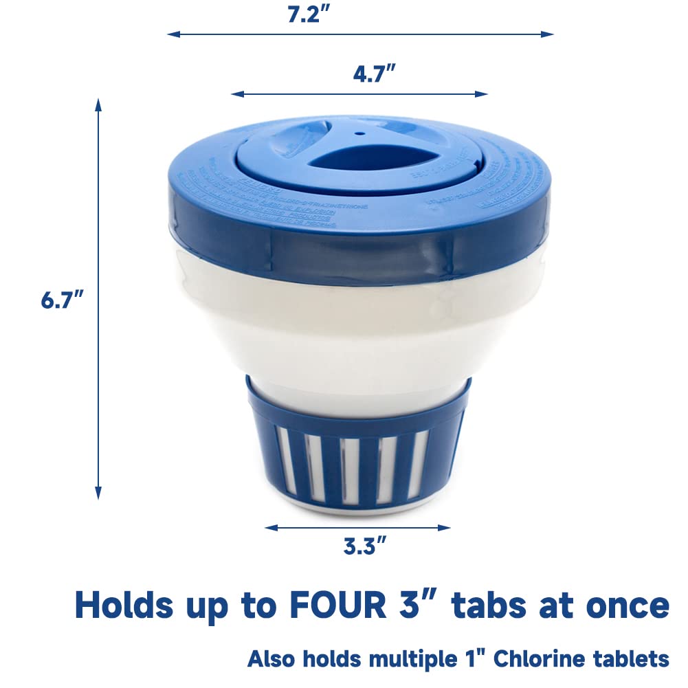 WWD POOL Floating Pool Chlorine Dispenser Fits 1-3" Tabs Bromine Holder Chlorine Floater (Blue)