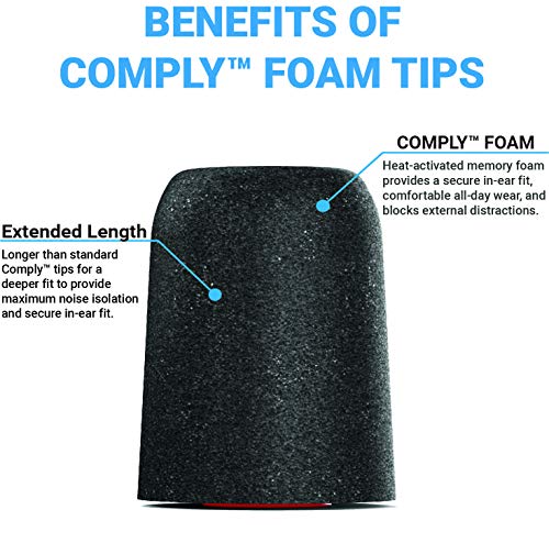 Comply Professional Series Memory Foam Tips for All Shure Earbuds | Size Medium, 3 Pairs,Black