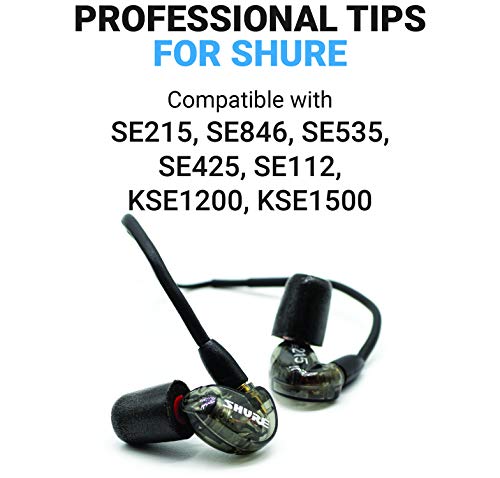 Comply Professional Series Memory Foam Tips for All Shure Earbuds | Size Medium, 3 Pairs,Black