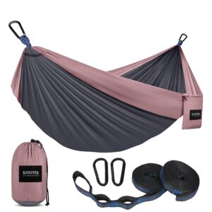 kootek camping hammock single portable hammocks camping accessories for outdoor, indoor, backpacking, travel, beach, backyard, patio, hiking, charcoal rose
