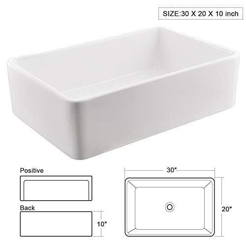 Farmhouse Sink - VOKIM 30 Inch Fireclay White Farmhouse Sink Deep Apron Front Kitchen Sink Single Bowl Handcrafted Farm Sink