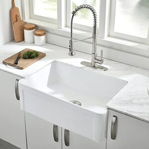 Farmhouse Sink - VOKIM 30 Inch Fireclay White Farmhouse Sink Deep Apron Front Kitchen Sink Single Bowl Handcrafted Farm Sink