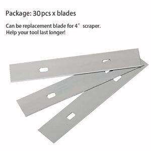 4" Scraper Blades 30 PCS Replacement Stainless Steel Razor Blade to Remove Decals, Stickers, Wallpaper Adhesive Vinyls