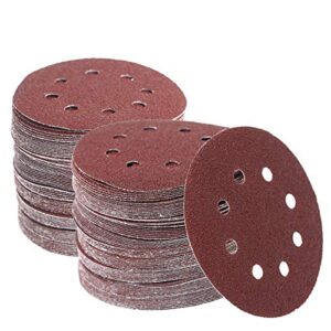160 pcs 5 inch sanding discs hook and loop orbital sander pads sand paper discs for sander 40 60 80 100 120 150 240 320 400 600 grit power sanding discs 5 inch 8 hole round sanding discs (40-600 grit)