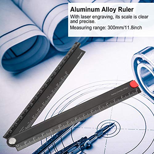 Folding Ruler, Aluminum Alloy Ruler 0-300mm Measurement Range Simple Angle Measurement Ruler 90°Folding Metal Stationery Ruler for Artists, Construction Workers, Designers, Carpenters