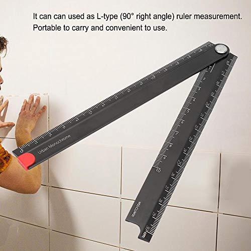 Folding Ruler, Aluminum Alloy Ruler 0-300mm Measurement Range Simple Angle Measurement Ruler 90°Folding Metal Stationery Ruler for Artists, Construction Workers, Designers, Carpenters