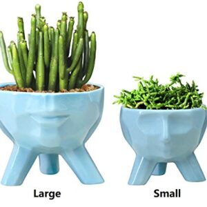 GeLive Ceramic Face Planter Head Plant Pot Modern Statue Artistic Flower Vase Succulent Bonsai Windowsill Box Urn for Home Decoration Indoor Outdoor (Large, Blue)