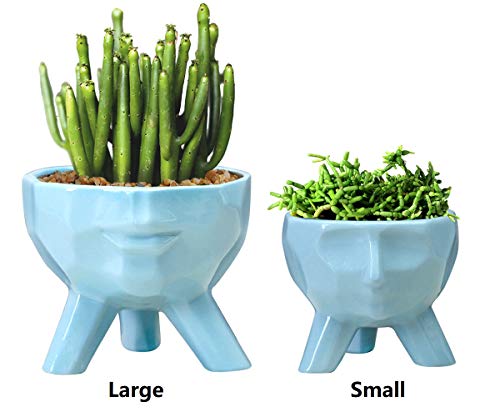 GeLive Ceramic Face Planter Head Plant Pot Modern Statue Artistic Flower Vase Succulent Bonsai Windowsill Box Urn for Home Decoration Indoor Outdoor (Large, Blue)