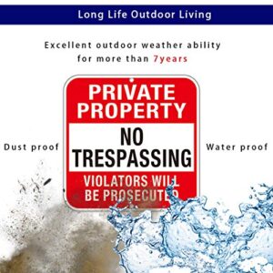 Doninex Large (4 Pack) Private Property No Trespassing Sign, 12x12 Inches Metal Heavy Duty Reflective Aluminum, Violators Will Be Prosecuted Signs, Weather Resistant, Weatherproof, Indoor or Outdoor