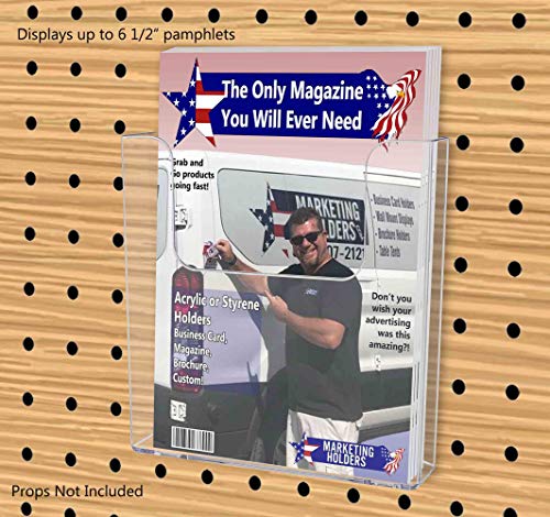 Marketing Holders 6 Pack Pegboard Brochure Holder 6.5" Wide Pamphlet Display Booklet Maps Literature Printed Material Menu Clear Acrylic Literature Organizer