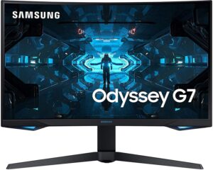 samsung 27" odyssey g7 series wqhd (2560x1440) gaming monitor, 240hz, curved, 1ms, hdmi, g-sync, freesync premium pro, lc27g75tqsnxza, blue